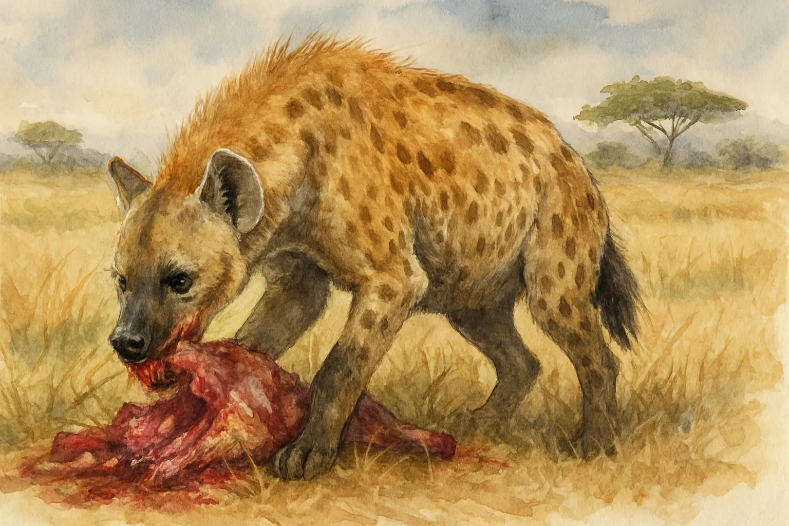 Hienas en Colombia Hiena comiendo, acuarela